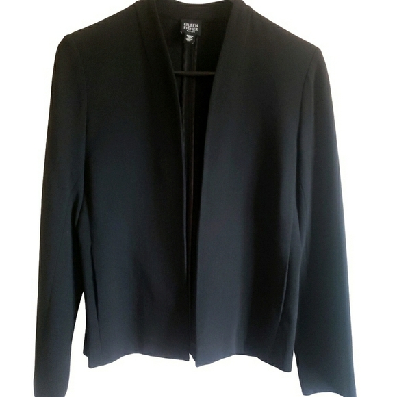 Eileen Fisher Petite Black Open Front Wool Blazer Minimalistic Quiet Luxury PP - Picture 2 of 10